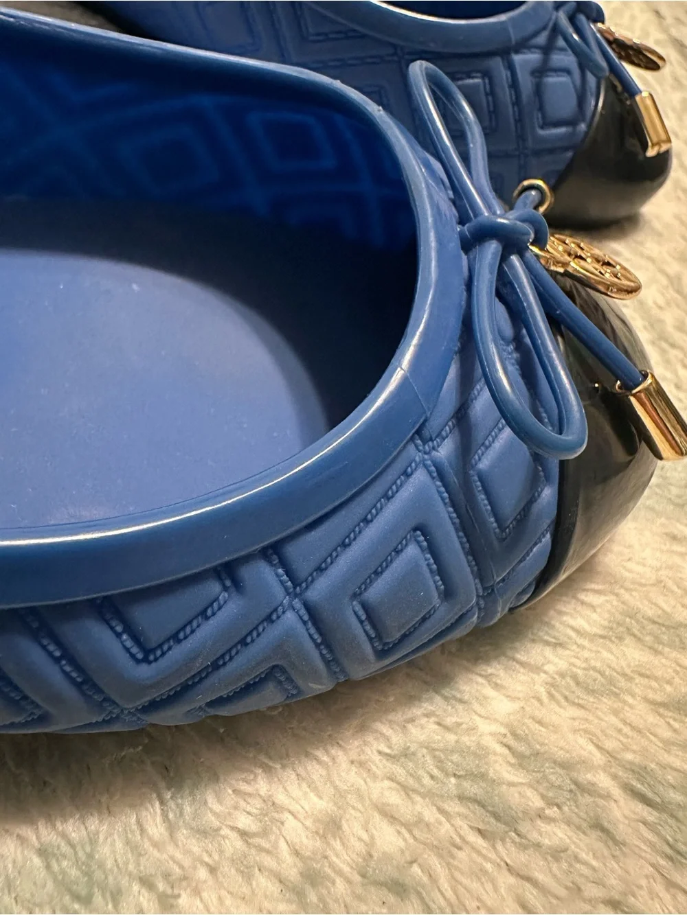 Tory Burch Royal Blue Ballet Flats with Black Cap-Toe and Gold Logo